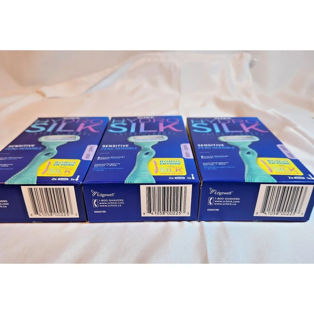 3 Pack Schick Hydro Silk Sensitive 5 Blade Razor + Refills Bonus Touch Up New